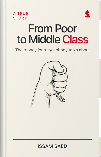 From Poor to Middle Class by Issam Saed &mdash; book cover with the subtitle &lsquo;The money journey nobody talks about&rsquo; above a drawing of a clenched fist letting a single coin fall.